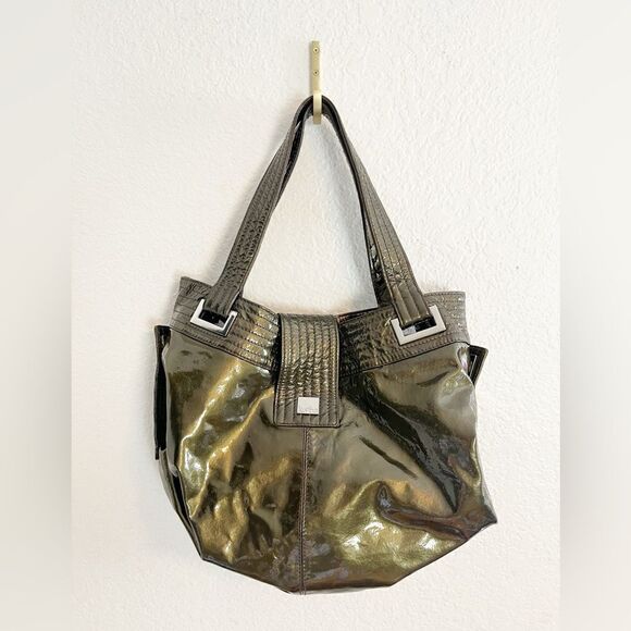 KOOBA Y2K patent leather Natasha Convertible purse army green TOTE BAG - Picture 8 of 16